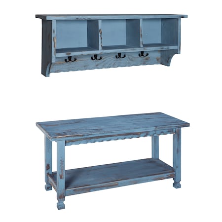 Alaterre Furniture Country Cottage Coat Hooks and Bench Set, Blue Antique Finish ACCA0304BA